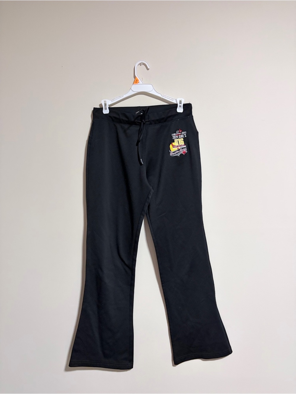 Women's Black Drawstring Track Pants with Side Graphic